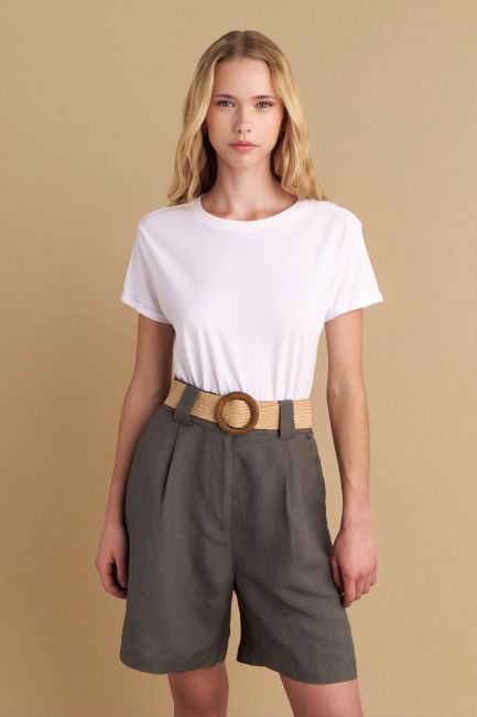Linen belted bermuda shorts - Green