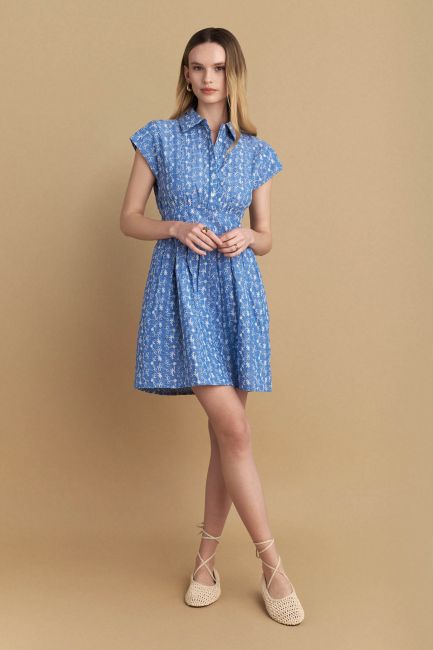 Mini dress with embroidered details - Light blue