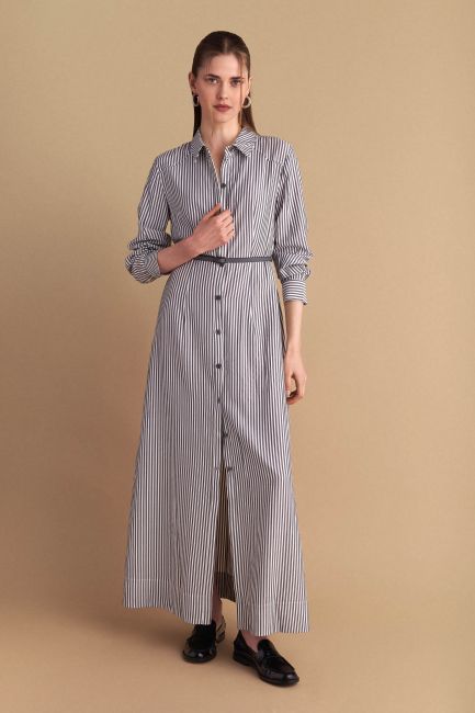Belted striped chemise dress - Grey