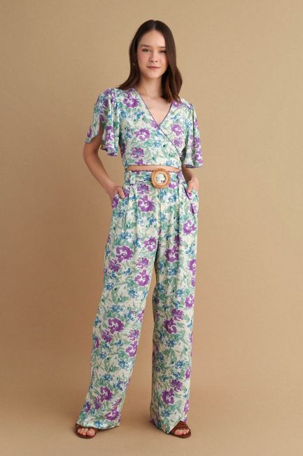 Belted floral trousers - Multicolor