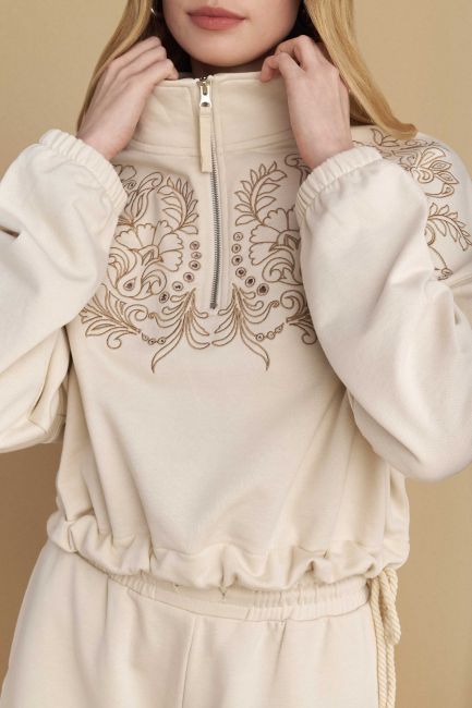 Embroidered floral detail sweatshirt - Beige