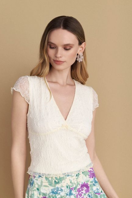 Τοπ cropped με βολάν   - Off white