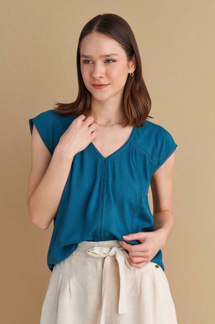Sleeveless top in monochrome - Petrol