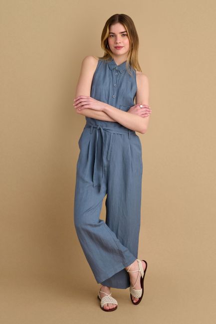 Linen sleeveless jumpsuit - Greyblue