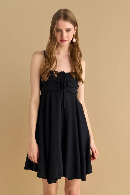 Short linen dress - Black