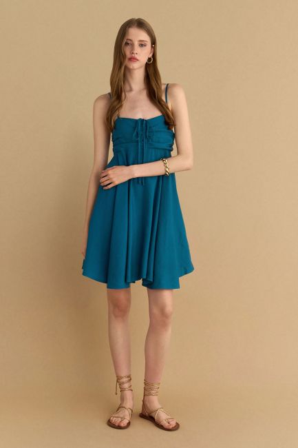 Short linen dress - Petrol
