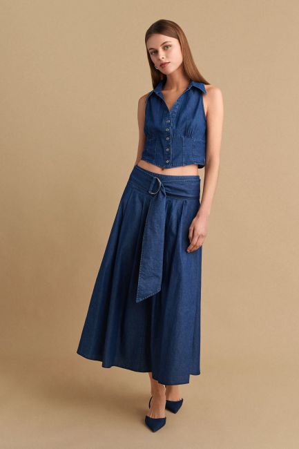 Φούστα με πιέτες denim όψη - Blue