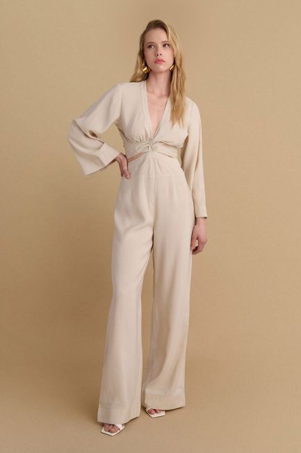 Tie-front jumpsuit with cut-out - Beige