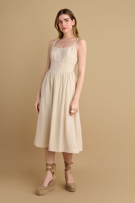Seamed midi dress - Beige