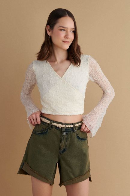 Frayed denim shorts - Khaki