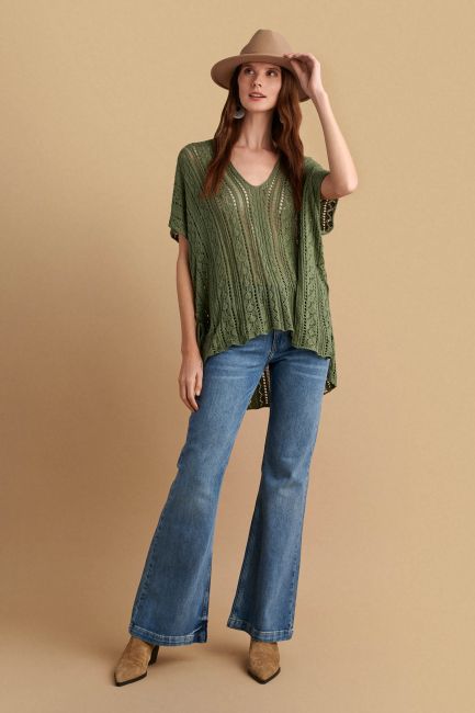 Asymmetric blouse in fine knit - Light khaki