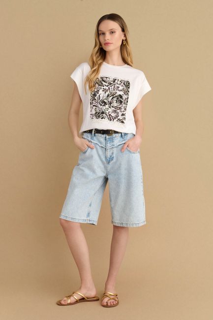 T-shirt αμάνικο με στάμπα - Off white