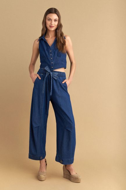 Παντελόνι barrel με denim όψη - Blue