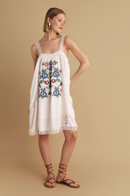 Embroidered mini dress - White