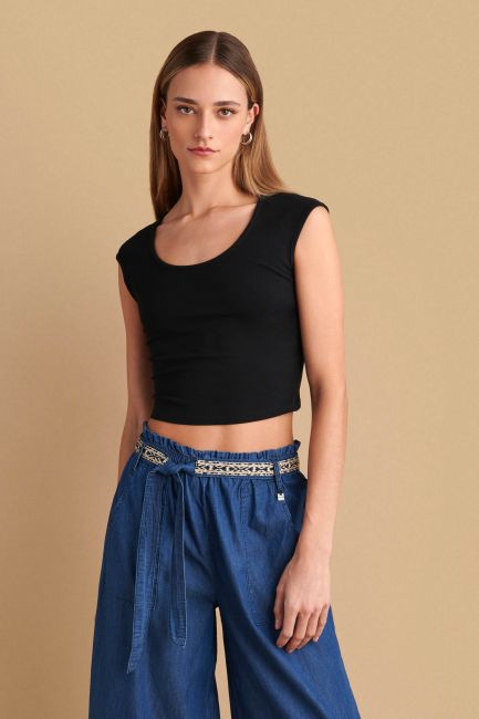 Μπλούζα cropped κρουαζέ - Black