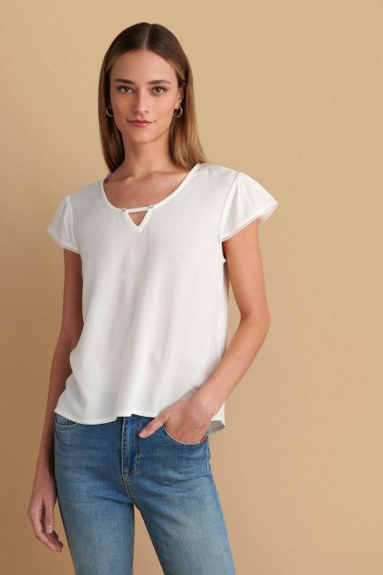 Top with decorative buttons - White