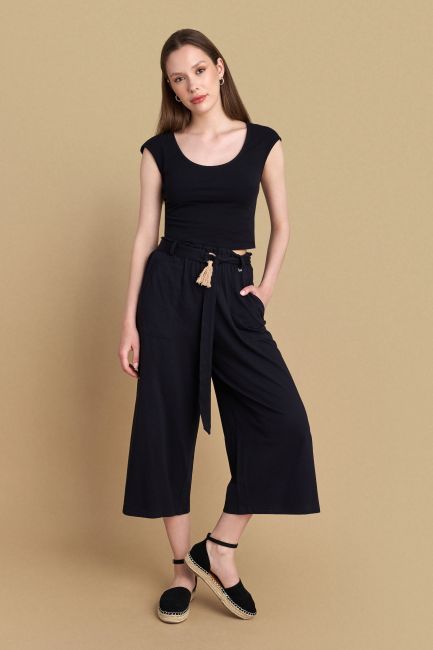 Belted jupe culotte - Black